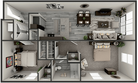 Floor plan for 2 beds, 1 bath, 1024 sqft